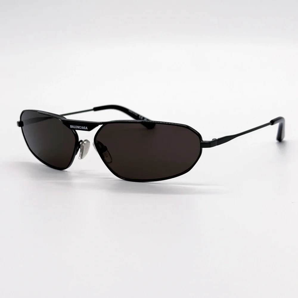 NEW BALENCIAGA BB0245S 001 OVAL BLACK METAL UNISEX SUNGLASSES BALENCIAGA